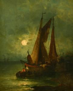 GIFFINGER Rudolf 1800-1900,A Dutch barge unloading by moonlight,John Nicholson GB 2022-06-01