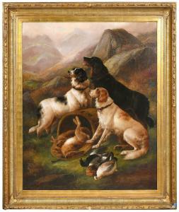 GIFFORD John 1865-1898,Three English Setters with Trophies from the Hunt,Brunk Auctions 2024-01-10