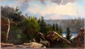 GIGNOUX Regis Francois,NEW ENGLAND LANDSCAPE WITH HUNTERS AND DOG IN THE ,Potomack 2023-10-04