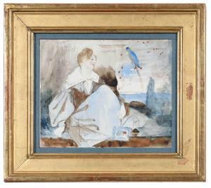 GIGOUX Jean François 1806-1894,Femme au perroquet,Brunk Auctions US 2022-02-04