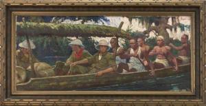 GIGUERE GEORGE,Original illustration of men paddling down an Afri,20th Century,Eldred's 2017-08-04