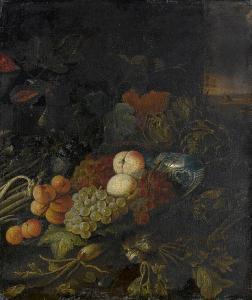 GIJSELS Philips 1600-1600,A dish with peaches, grapes and apricots, with art,Bonhams GB 2008-12-03