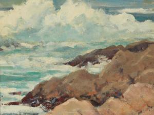 GILBERT Arthur Hill,Waves breaking against the rocky shore,John Moran Auctioneers 2023-10-04