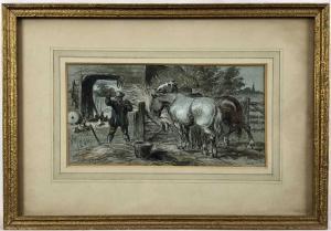 GILBERT John 1817-1897,horses being fed,1862,Reeman Dansie GB 2023-08-28