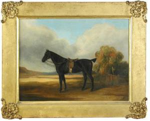 GILBERT W.J 1830-1870,A saddled dark bay hunter in a landscape,Cheffins GB 2018-03-07