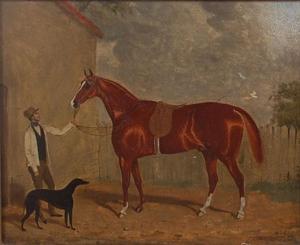 GILBERT W.J 1830-1870,Study of a bay thoroughbred with trainer,1850,Lacy Scott & Knight 2019-03-23