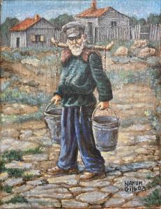 GILBOA Nahum 1917-1976,An elderly man with buckets of water,Matsa IL 2022-08-30