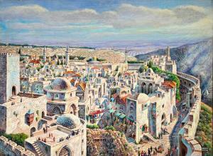 GILBOA Nahum 1917-1976,Old city, Jerusalem view,Matsa IL 2022-11-28