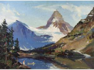 GILCHRIST Anson,a couple canoeing on a lake in the mountains,Halls Auction Services CA 2008-04-13