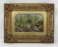 Gill W.W 1845-1867,View through trees of a rocky stream with figures,Serrell Philip GB 2016-01-14