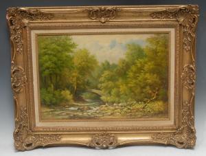 GILL William Ward 1823-1894,Woodland Stream, a Figure on the Bridg,Bamfords Auctioneers and Valuers 2021-03-24