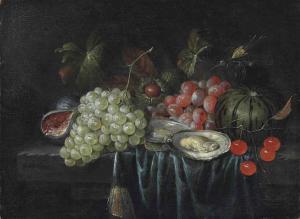 GILLEMANS Jan Pauwel I 1618-1680,Grapes, oysters, chestnuts,1653,Christie's GB 2014-12-03