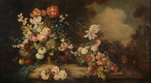 GILLEMANS Jan Pauwel II,Still life with flowers and fruit on a ledge, with,Dreweatts 2016-01-12