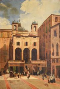 GILLET E. D 1800-1800,Place animée devant une église en Italie,1839,Rossini FR 2015-06-18
