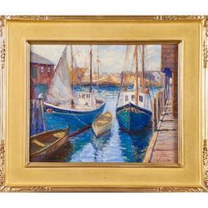 GILLETTE Lester A. 1855-1940,Untitled (harbor scene),1929,Rago Arts and Auction Center US 2019-04-13