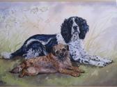 Gillian Carlos,Portrait of a springer spaniel and border terr,1998,Crow's Auction Gallery 2017-10-11