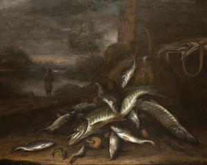 GILLIG Jacob 1636-1701,Still life of fish in a landscape,Zeeuws NL 2021-06-08
