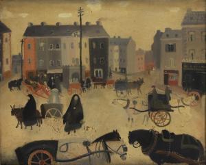 GILLIGAN Barbara 1913-1995,Horses and carts in the town square,Sworders GB 2024-04-09