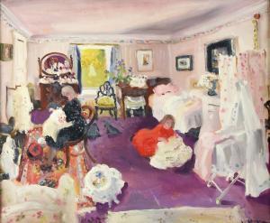 GILLIGAN Barbara 1913-1995,Interior bedroom scene with purple carpet,Ewbank Auctions GB 2019-04-25