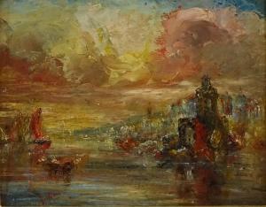 GILLINI P 1800-1900,impressionist scene in Venice,Burstow and Hewett GB 2018-12-13