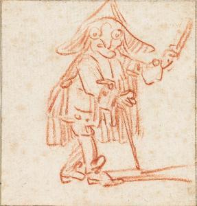 GILLOT Claude,Caricature of a Nobleman with a Cane and Eyeglasse,Swann Galleries 2021-11-03