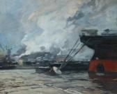 GILLOT Eugène Louis 1867-1925,Harbour view on a cloudy day,Bruun Rasmussen DK 2022-03-21