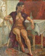 GILMAN Harold 1876-1919,Portraitof a female nude seated at a table,Dreweatt-Neate GB 2004-01-28