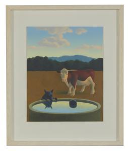 GILMOUR GUY 1955,Cow and Dog at Watering Trough,Leonard Joel AU 2020-12-07