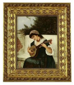 GILSON Bessie,A gipsy girl playing a lute on a plastered brick garden seat,Sworders GB 2015-09-15