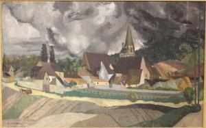 GILSON Jacqueline 1912-1991,Le clocher de Vermenton, Yonne,1936,Ruellan FR 2021-06-12