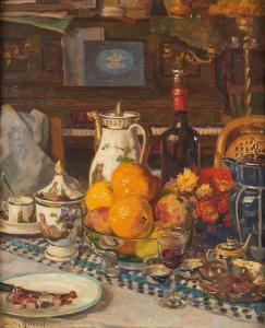 GILSOUL Victor 1867-1939,Table garnie de fruits et aux porcelaines de Vieux,Horta BE 2015-11-16