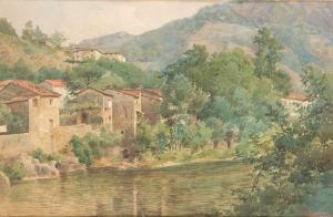 GIORNI Carlo 1800-1900,Paesaggio fluviale con borgo,Babuino IT 2015-02-03