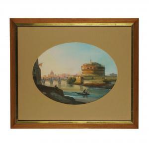 GIOVANNINI Vincenzo 1816-1903,Veduta di Castel Sant\’Angelo dal Te,Bolli&Romiti Casa d'Aste in Roma 2022-03-31