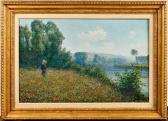 GIRAN MAX Leon 1867-1927,Cueilleuse de coquelicots, bord de rivière à Neuvi,1900,Osenat 2023-11-19