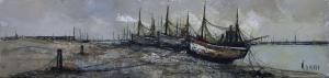 GIRARD Michel 1939,Barques de pêcheurs au sec,Bayeux Encheres FR 2023-12-10