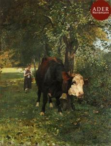GIRARDET Eugene 1853-1907,Fillette et sa vache,1874,Ader FR 2017-05-17