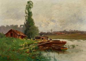GIRARDET Henri Leopold 1848-1917,Flusslandschaft im Frühling,1890,Dobiaschofsky CH 2023-11-08