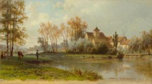 GIRARDET Karl 1813-1871,A river landscape with a manor,Galerie Koller CH 2016-12-02