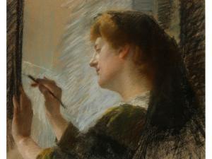GIRARDET M,And shoulders study of a woman painting at an easel,Duke & Son GB 2014-09-25