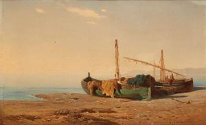 GIRARDON Pierre Gustave 1821-1887,Barques de pêche sur la plage,1867,Horta BE 2020-12-07