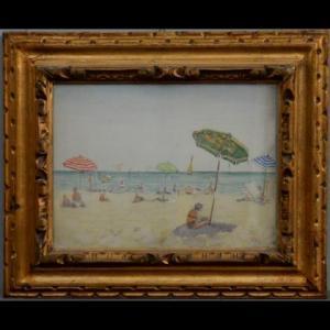 GIRARDON Pierre Gustave 1821-1887,Spiaggia con bagnanti, ombrelloni e barc,Il Ponte Casa D'aste Srl 2019-05-07