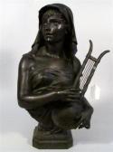 Giraud Henri 1805-1895,maiden with head covering holding a harp,Freeman US 2013-02-13