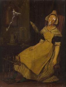GIRAUD Sebastien Charles 1819-1892,A servant girl asleep at her spinning wheel,Rosebery's 2024-02-27