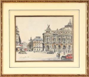 GIRAULT Gaston 1913-1974,La place de L'Opéra, Paris,1947,Cannes encheres, Appay-Debussy 2023-10-13