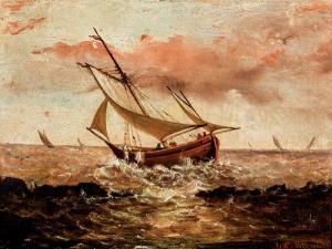 GIRAULT Louis C 1870-1892,Boats on Lake Pontchartrain,1885,Neal Auction Company US 2018-11-18