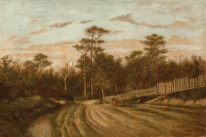 GIRAULT Louis C 1870-1892,Country Road with Cow,1898,Neal Auction Company US 2019-09-15