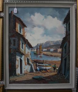 GISBERT I,View with Figures walking between Houses beside Be,Tooveys Auction GB 2010-01-01