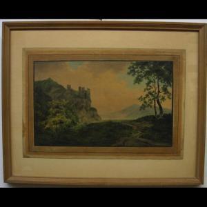 GISBORNE THOMAS 1758-1846,LANDSCAPE VIEW WITH HILLTOP CASTLE,Waddington's CA 2010-08-16