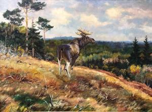 GISLANDER William 1890-1937,Woodland Landscape with Moose,1933,Mallams GB 2023-01-23