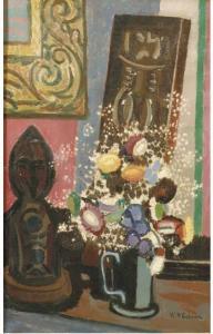 GISPEN Willem Hendrik 1890-1981,STILL LIFE WITH SCULPTURE AND FLOWERS IN JUG,Christie's 2005-11-09